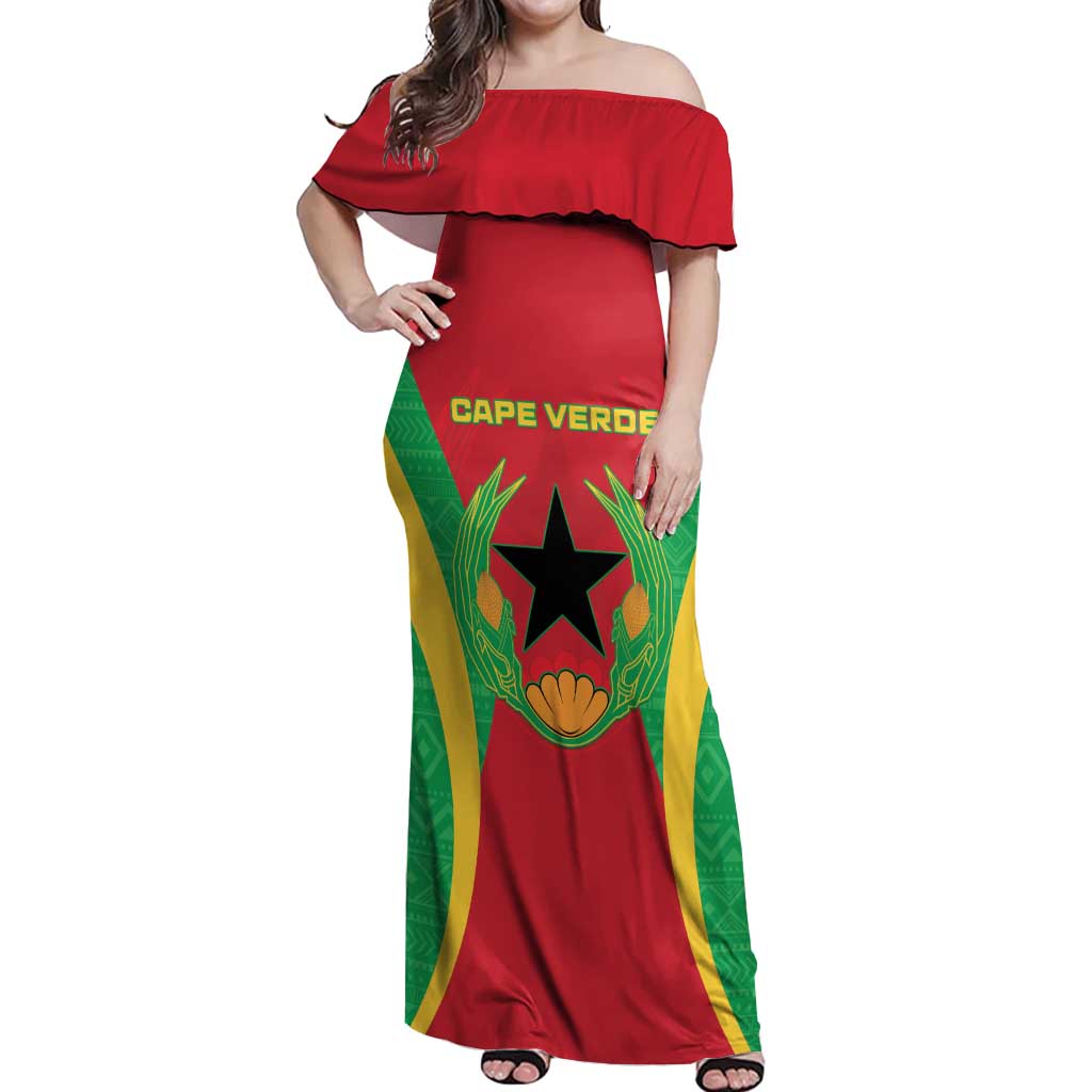 Personalised Cape Verde Off Shoulder Maxi Dress National Flag Of Cape Verde 1975-1992 - Wonder Print Shop