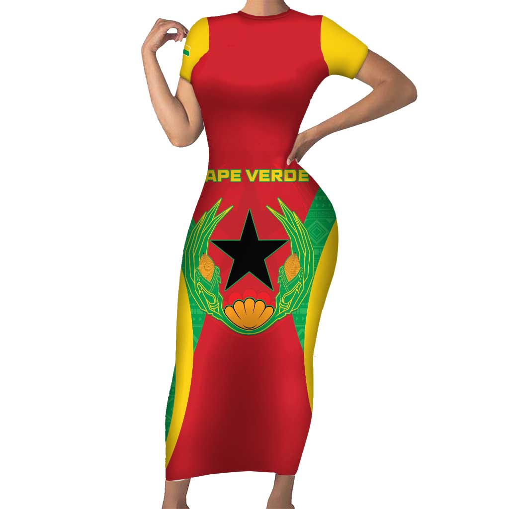 Personalised Cape Verde Short Sleeve Bodycon Dress National Flag Of Cape Verde 1975-1992 - Wonder Print Shop