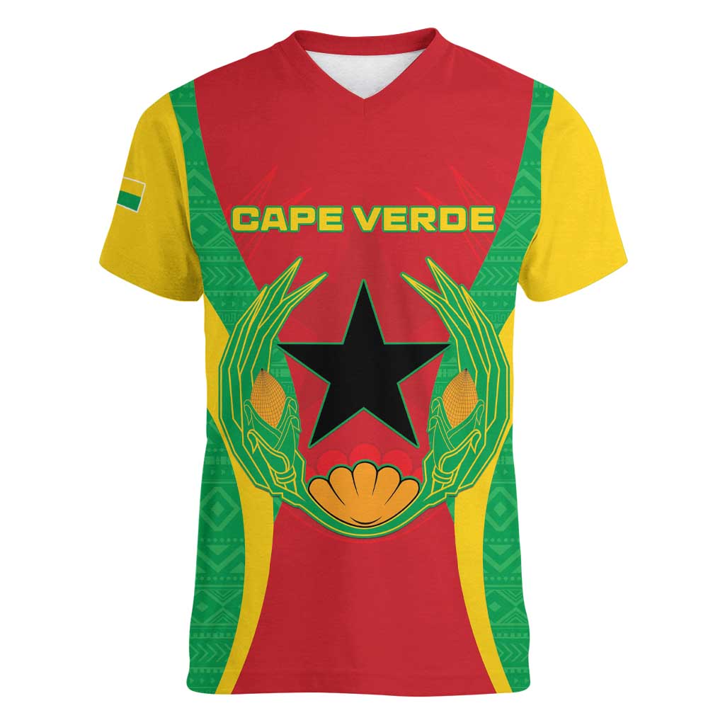 Personalised Cape Verde Women V-Neck T-Shirt National Flag Of Cape Verde 1975-1992 - Wonder Print Shop