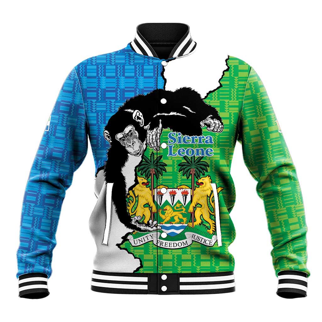 Personalised Sierra Leone Baseball Jacket Chimpanzee With Coat Of Arms - Wonder Print Shop