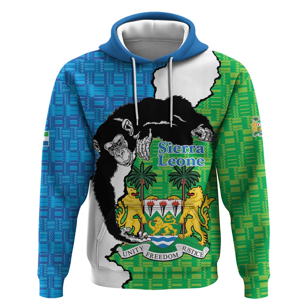 Personalised Sierra Leone Hoodie Chimpanzee With Coat Of Arms - Wonder Print Shop