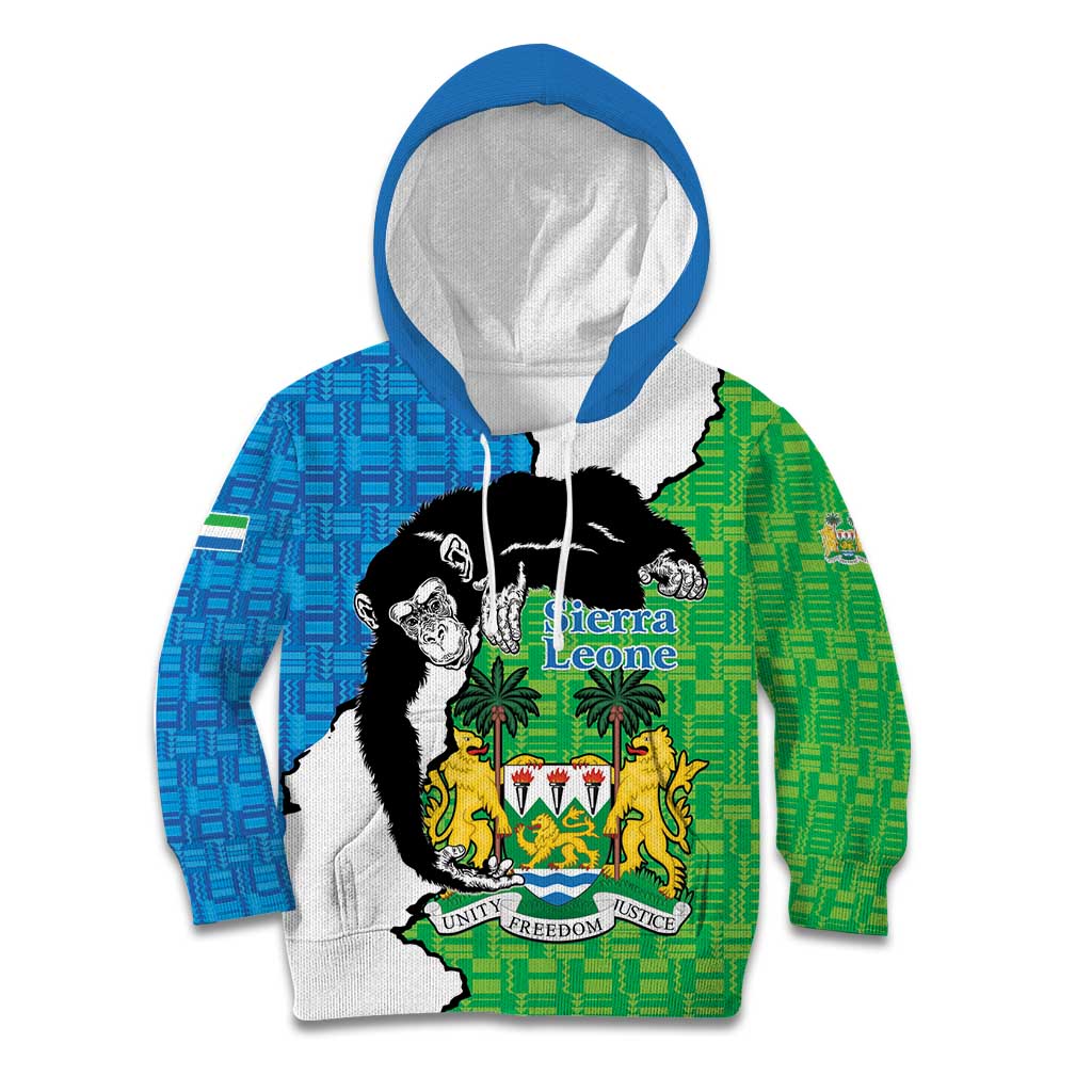 Personalised Sierra Leone Kid Hoodie Chimpanzee With Coat Of Arms - Wonder Print Shop