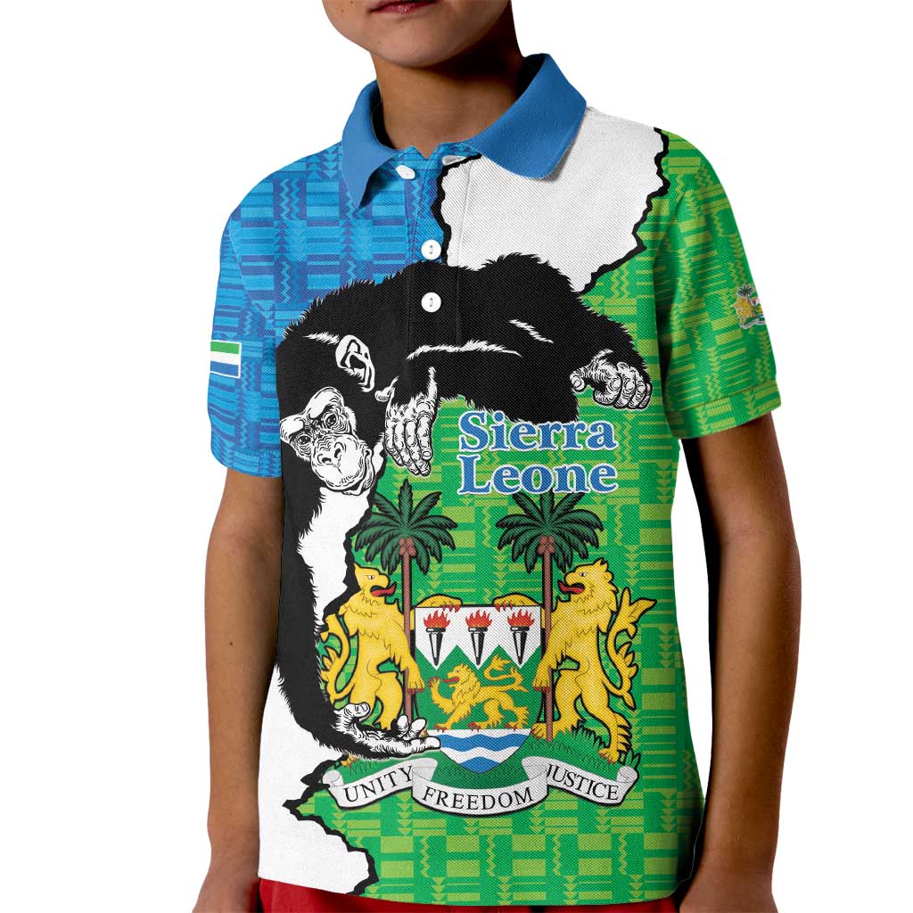 Personalised Sierra Leone Kid Polo Shirt Chimpanzee With Coat Of Arms - Wonder Print Shop