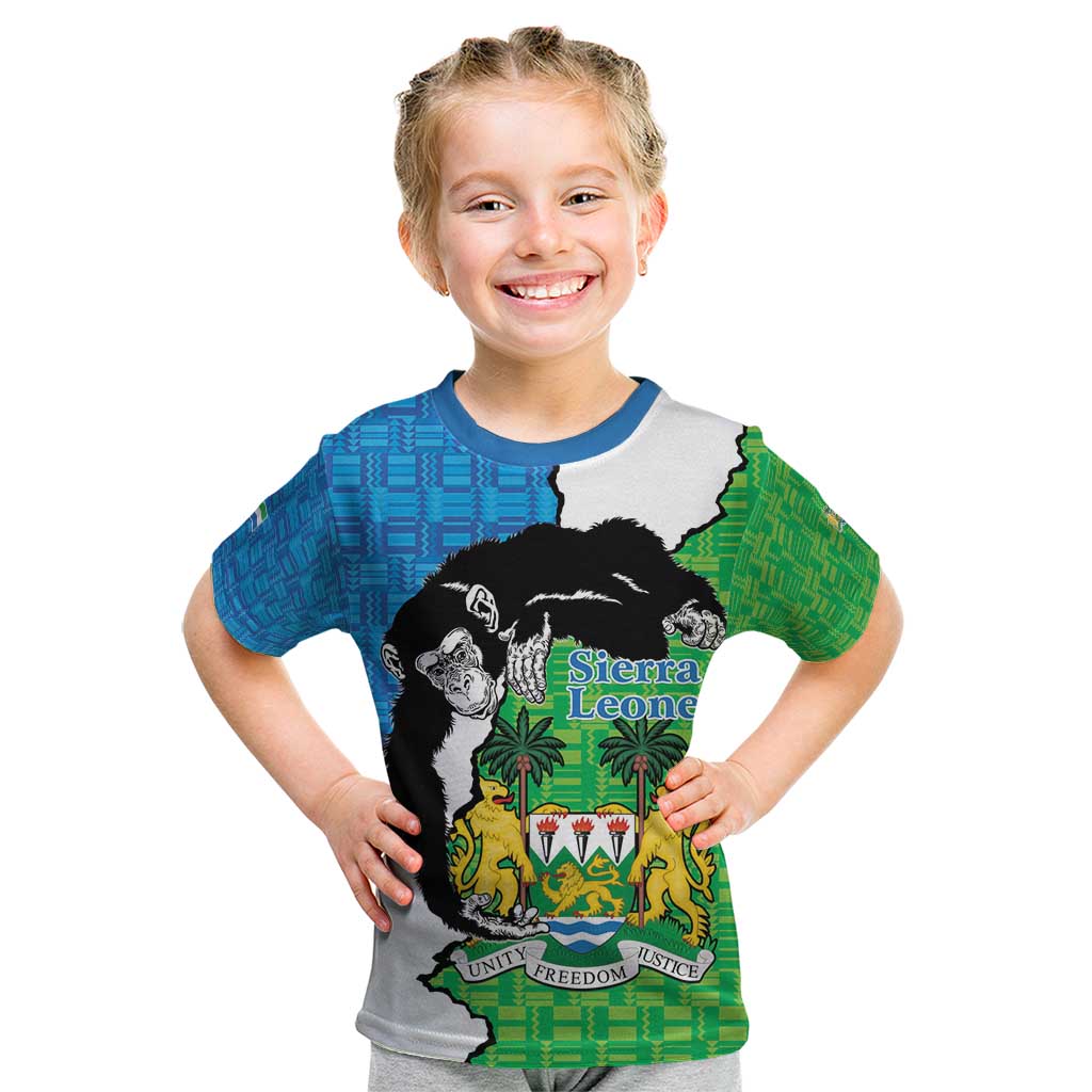 Personalised Sierra Leone Kid T Shirt Chimpanzee With Coat Of Arms - Wonder Print Shop