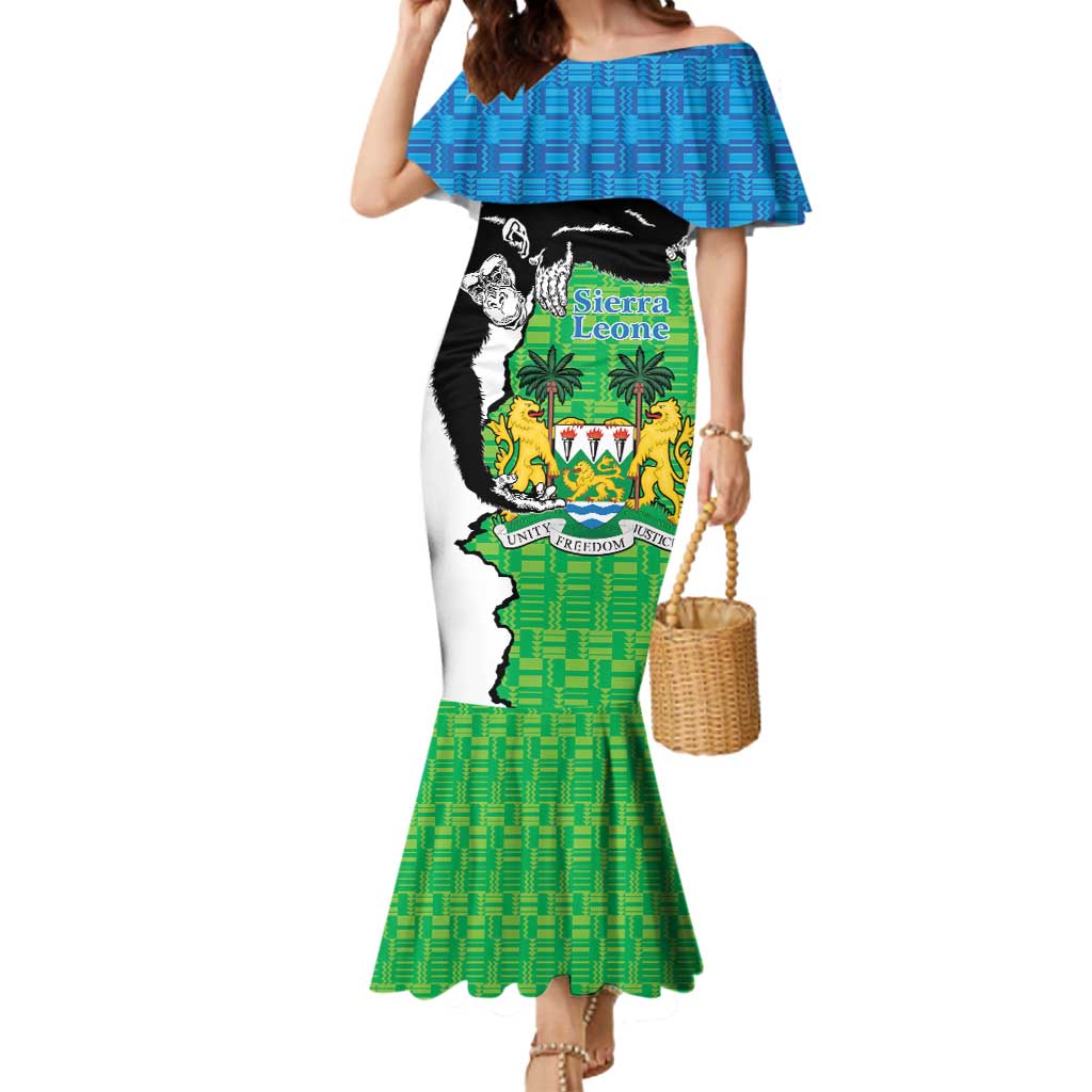 Personalised Sierra Leone Mermaid Dress Chimpanzee With Coat Of Arms - Wonder Print Shop