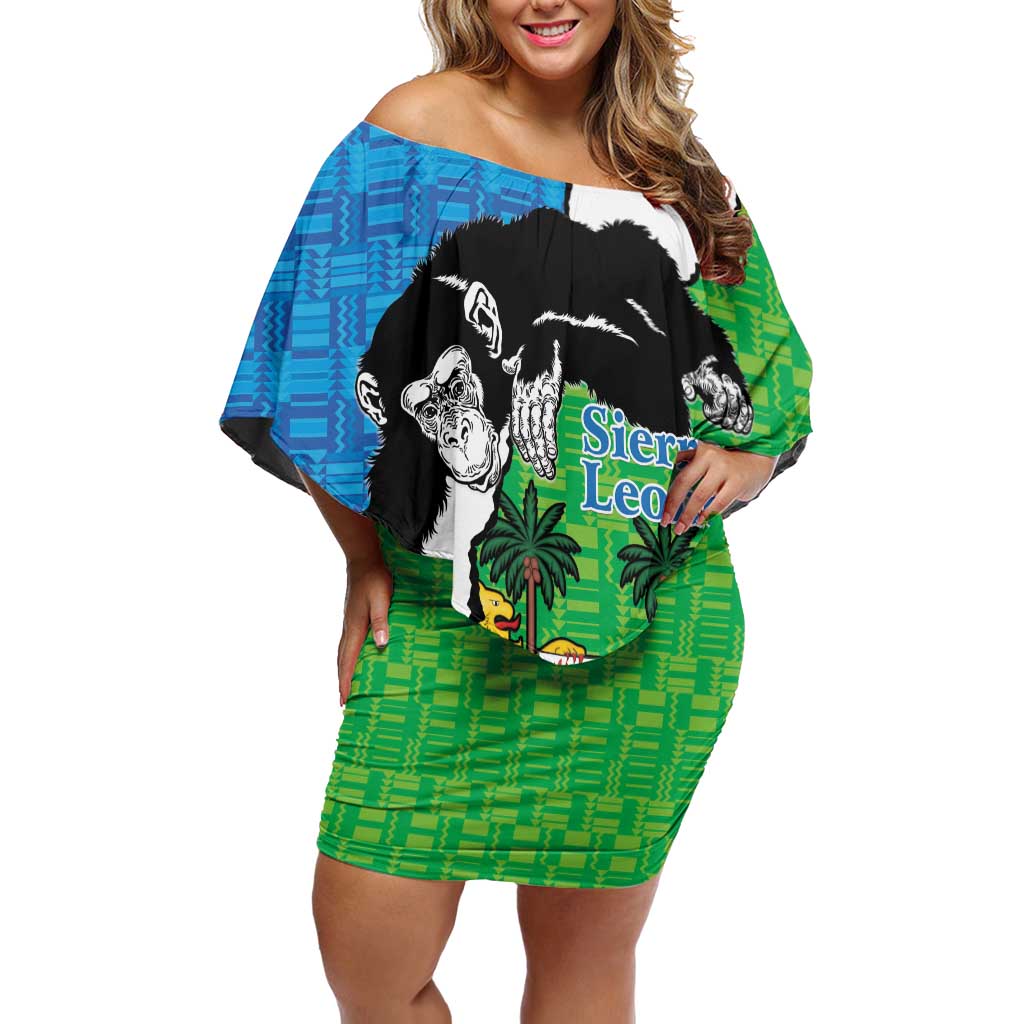 Personalised Sierra Leone Off Shoulder Short Dress Chimpanzee With Coat Of Arms - Wonder Print Shop