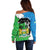 Personalised Sierra Leone Off Shoulder Sweater Chimpanzee With Coat Of Arms