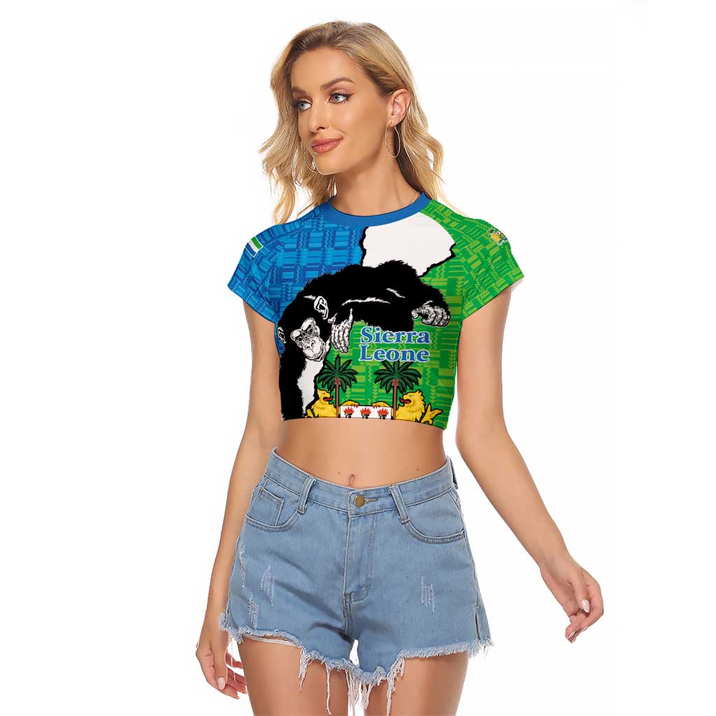 Personalised Sierra Leone Raglan Cropped T Shirt Chimpanzee With Coat Of Arms - Wonder Print Shop