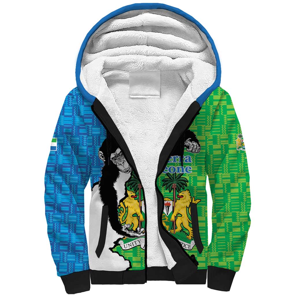 Personalised Sierra Leone Sherpa Hoodie Chimpanzee With Coat Of Arms - Wonder Print Shop