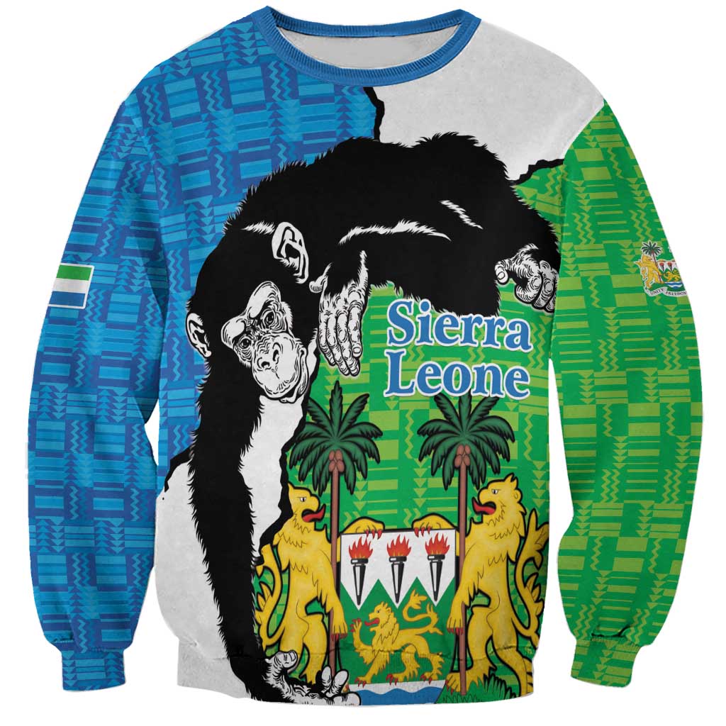 Personalised Sierra Leone Sweatshirt Chimpanzee With Coat Of Arms - Wonder Print Shop