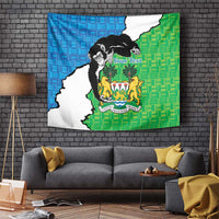 Personalised Sierra Leone tapestry with chimpanzee and coat of arms, blue and green