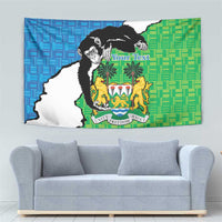 Personalised Sierra Leone tapestry featuring chimpanzee, coat of arms and “Your Text”