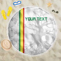 Round white beach blanket with fringe, Senegal flag stripe and space for your text
