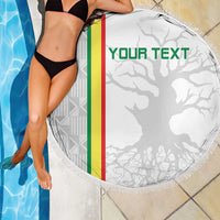 Round white beach blanket with fringe, Senegal flag stripe and 'YOUR TEXT' layout