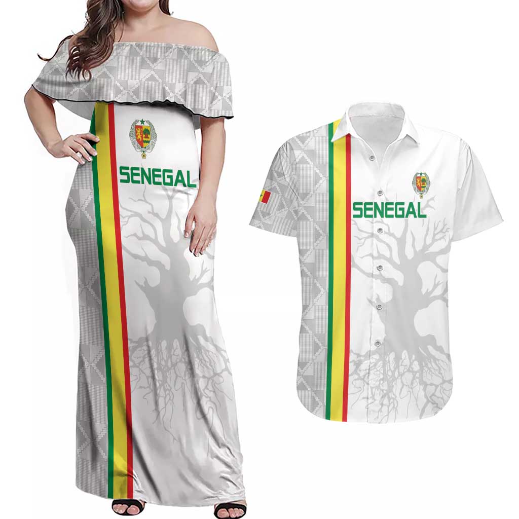 Custom Senegal Football Couples Matching Off Shoulder Maxi Dress and Hawaiian Shirt Road To Champions