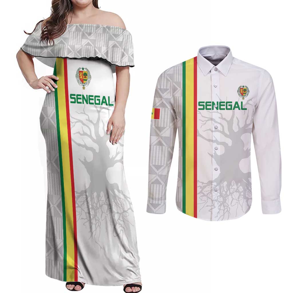 Custom Senegal Football Couples Matching Off Shoulder Maxi Dress and Long Sleeve Button Shirt Road To Champions