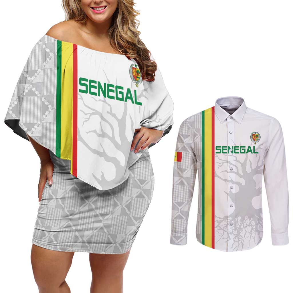 Custom Senegal Football Couples Matching Off Shoulder Short Dress and Long Sleeve Button Shirt Road To Champions