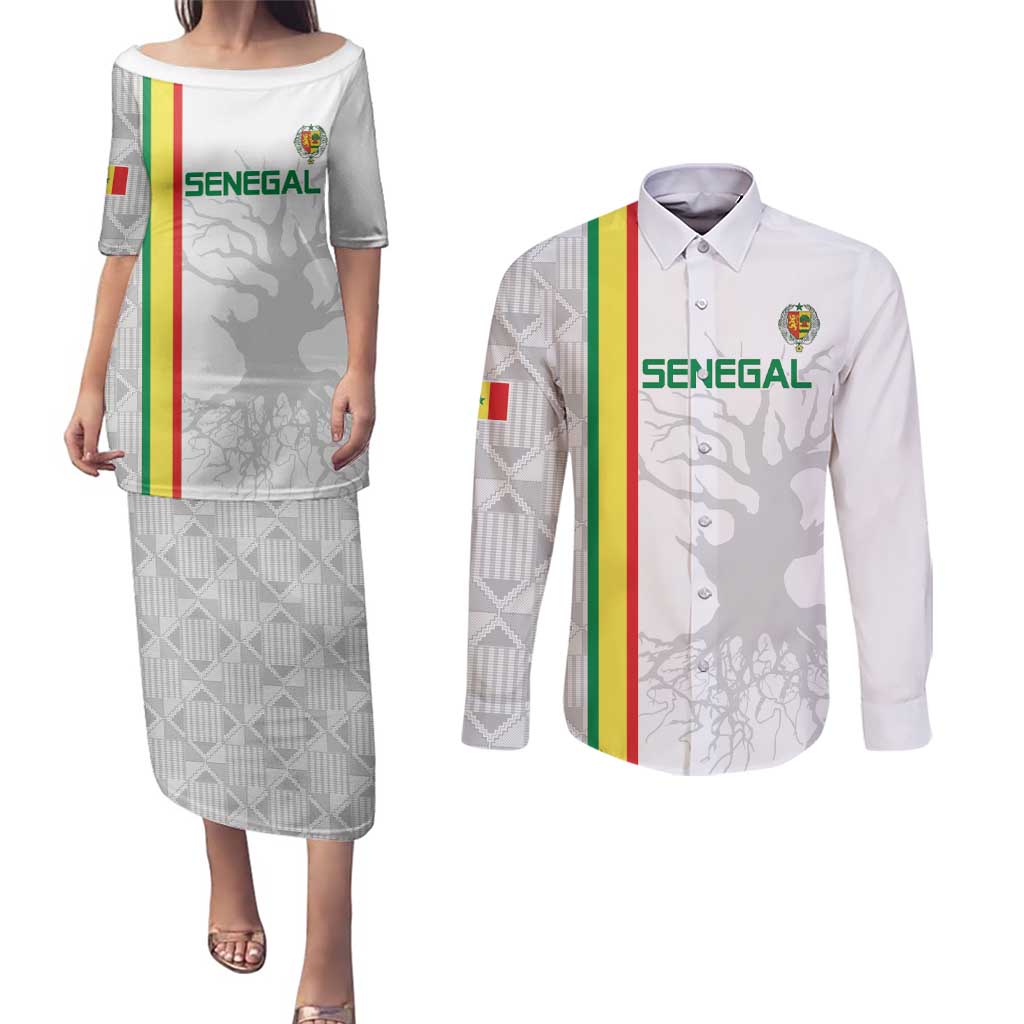 Custom Senegal Football Couples Matching Puletasi and Long Sleeve Button Shirt Road To Champions