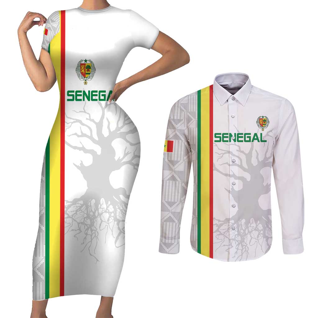 Custom Senegal Football Couples Matching Short Sleeve Bodycon Dress and Long Sleeve Button Shirt Road To Champions