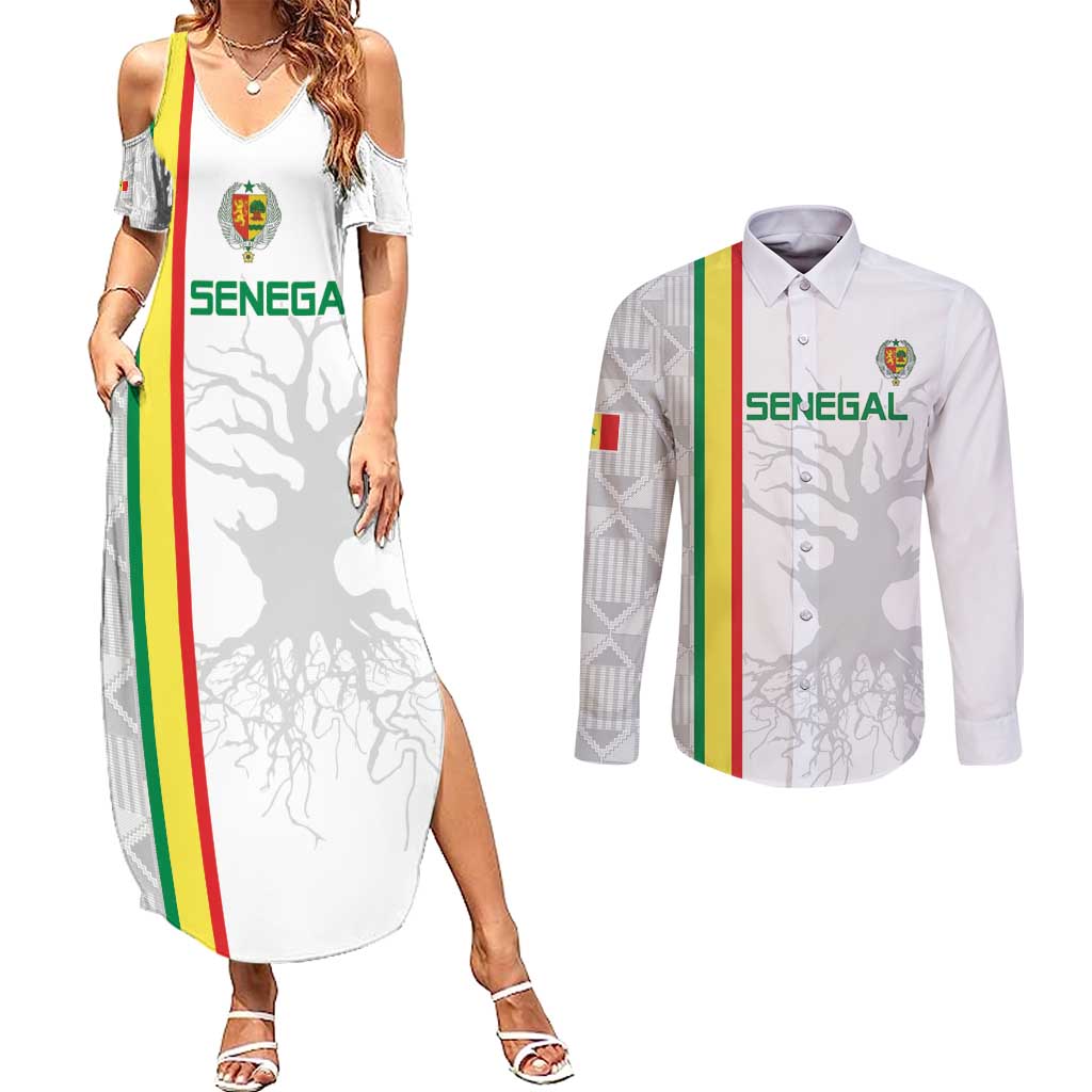 Custom Senegal Football Couples Matching Summer Maxi Dress and Long Sleeve Button Shirt Road To Champions