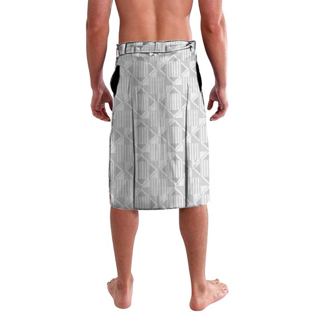 Gray football lavalava with geometric pattern, stitched hem and drawstring waistband