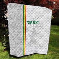 White football quilt with diamond quilting, green-red vertical stripe and centered 'YOUR TEXT'