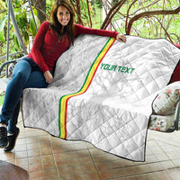 White football quilt with diamond quilting, green-red stripe and 'YOUR TEXT' graphic