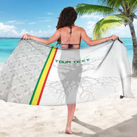 White custom football sarong with map print, 'YOUR TEXT' and green-red-yellow stripe edge
