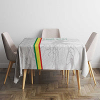 Square tablecloth with grey silhouette graphics and green-yellow-red Senegal stripe