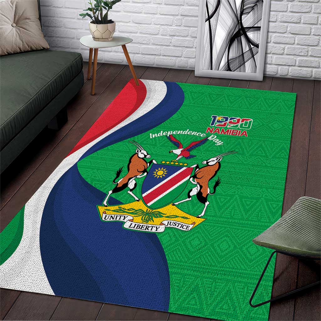 Personalised Namibia Independence Day Area Rug Coat Of Arms With African Pattern