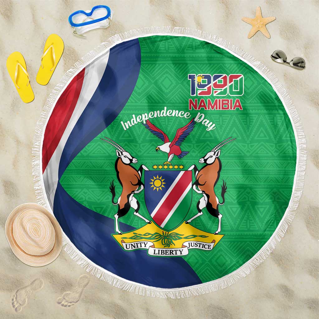 Personalised Namibia Independence Day Beach Blanket Coat Of Arms With African Pattern