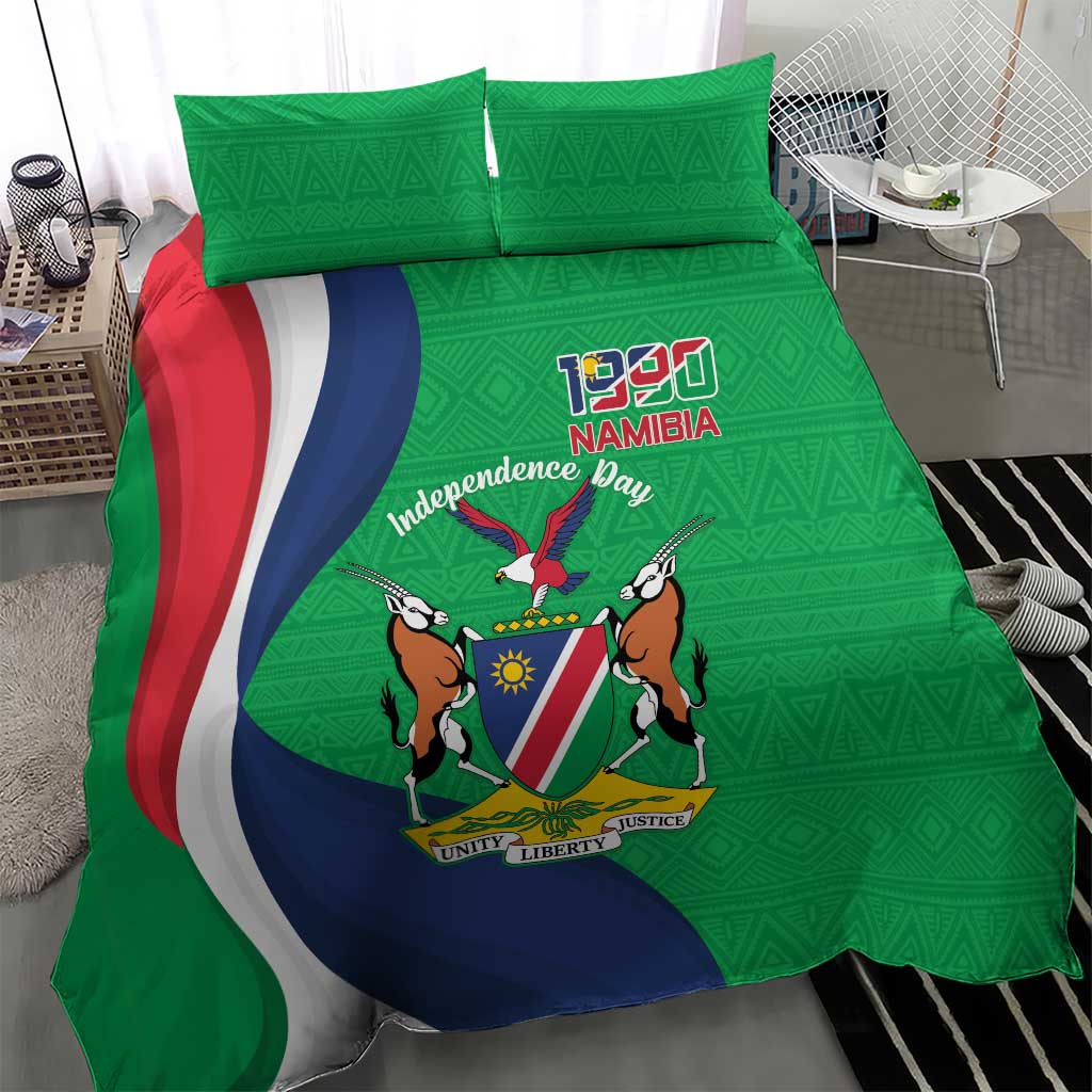 Personalised Namibia Independence Day Bedding Set Coat Of Arms With African Pattern