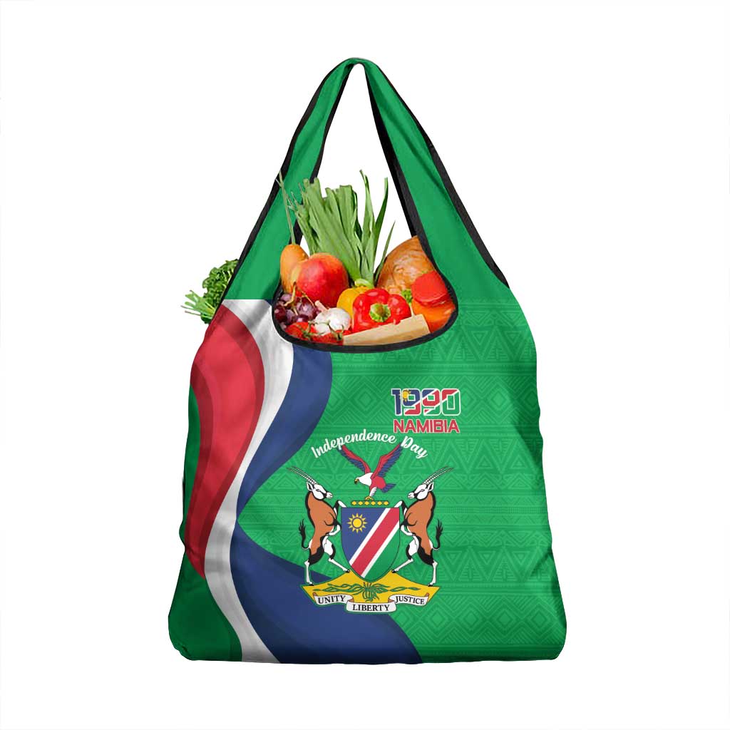 Personalised Namibia Independence Day Grocery Bag Coat Of Arms With African Pattern