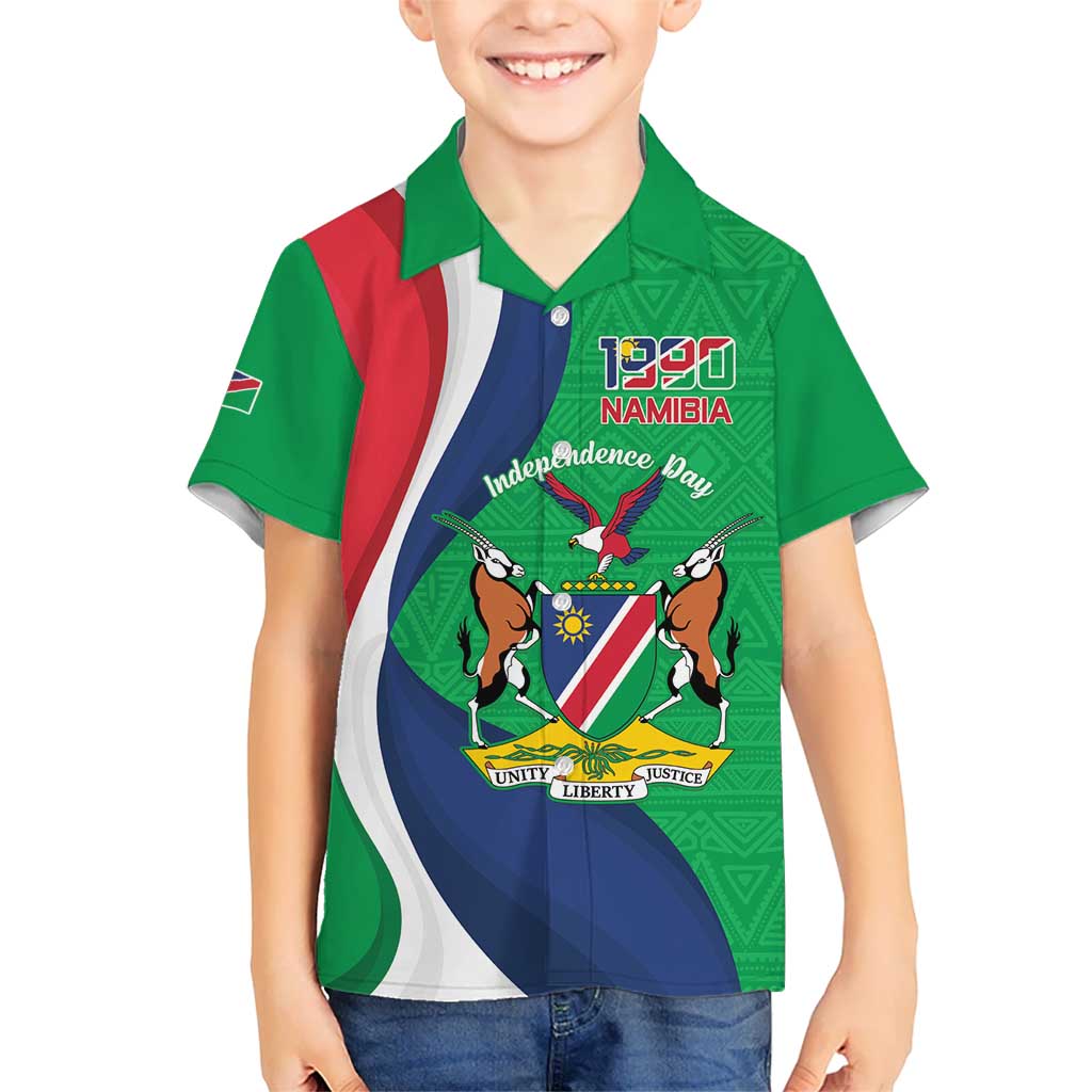 Personalised Namibia Independence Day Kid Hawaiian Shirt Coat Of Arms With African Pattern