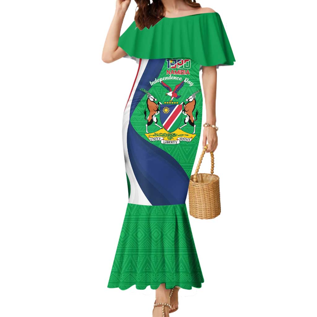 Personalised Namibia Independence Day Mermaid Dress Coat Of Arms With African Pattern