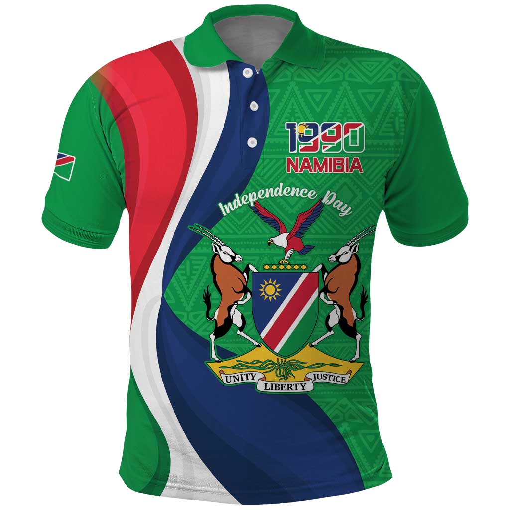 Personalised Namibia Independence Day Polo Shirt Coat Of Arms With African Pattern