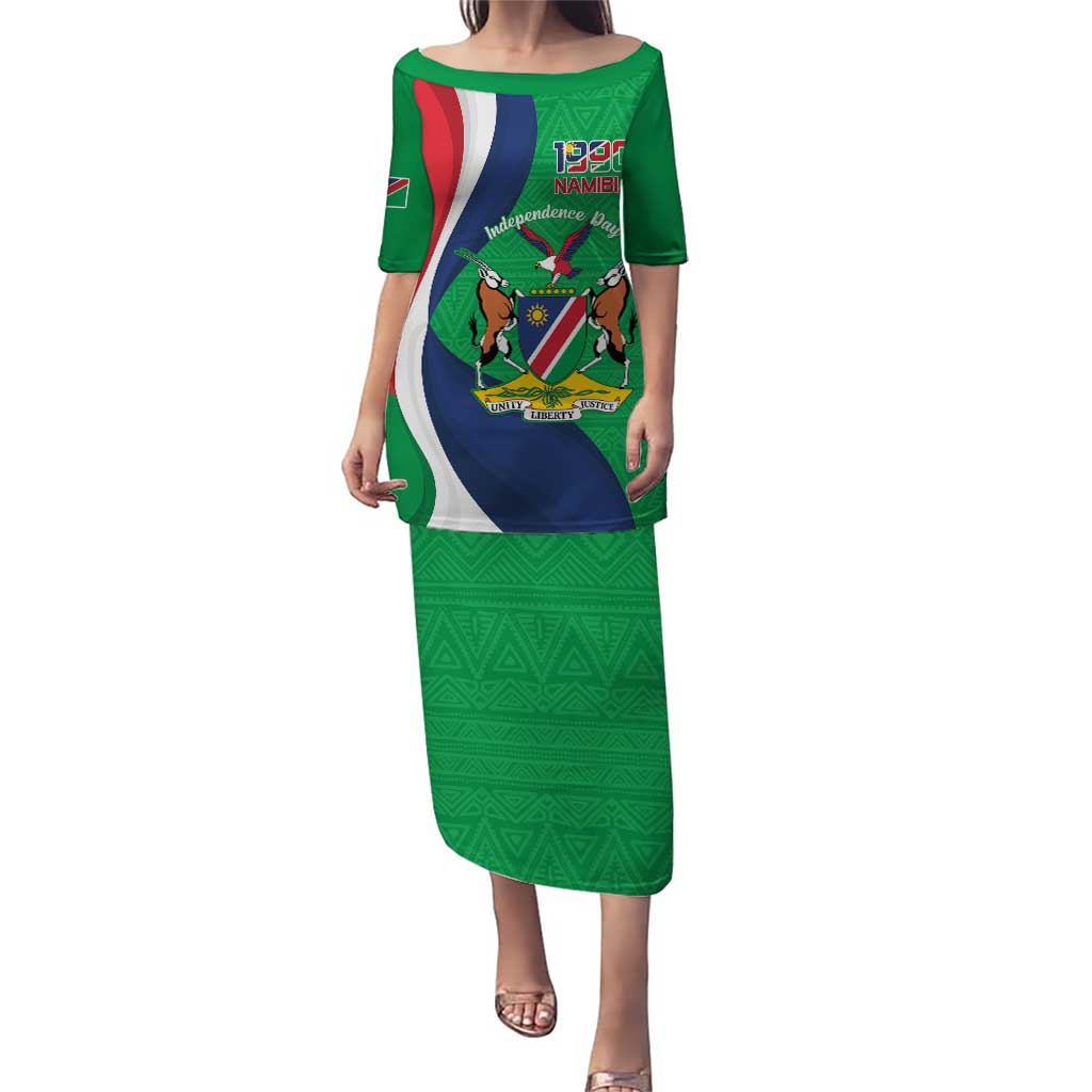 Personalised Namibia Independence Day Puletasi Coat Of Arms With African Pattern