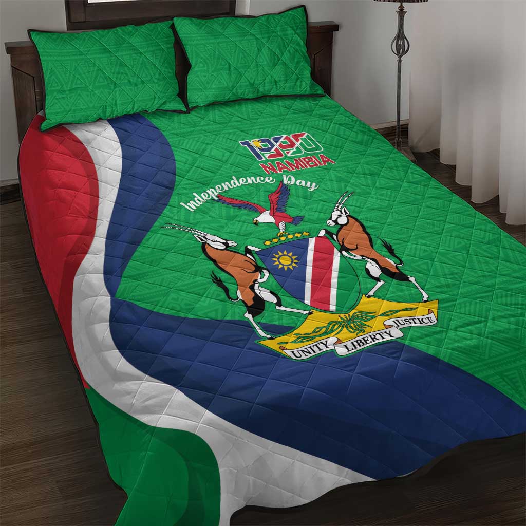 Personalised Namibia Independence Day Quilt Bed Set Coat Of Arms With African Pattern