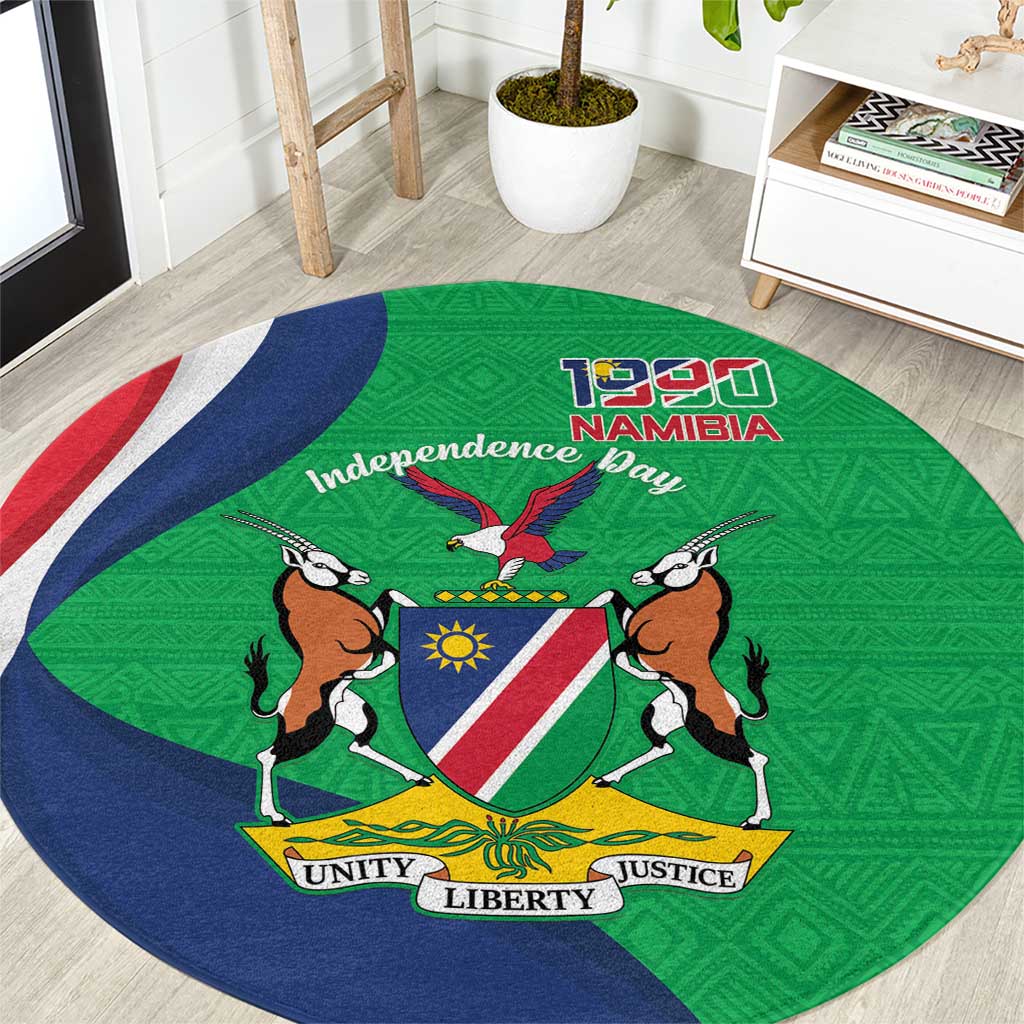 Personalised Namibia Independence Day Round Carpet Coat Of Arms With African Pattern