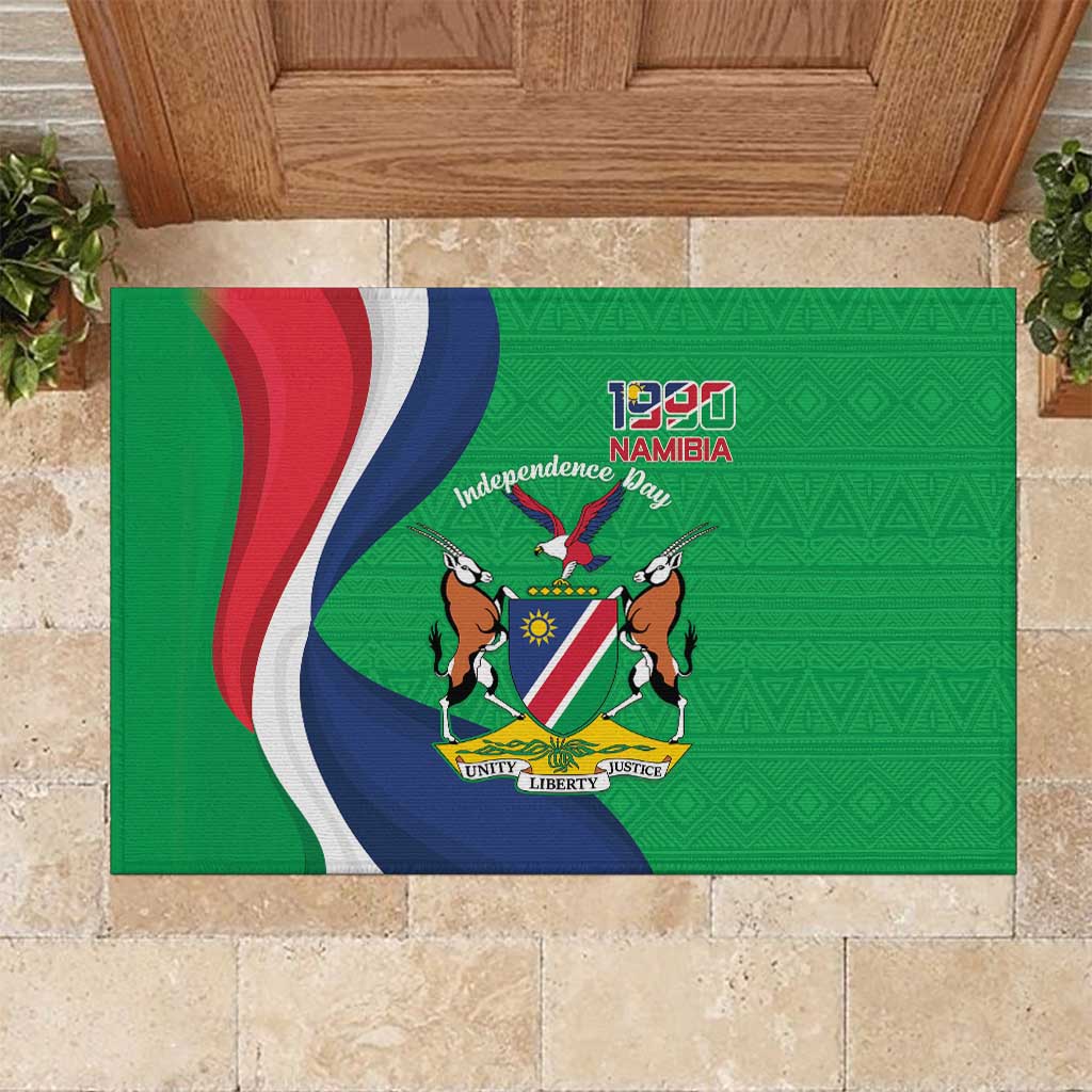 Personalised Namibia Independence Day Rubber Doormat Coat Of Arms With African Pattern