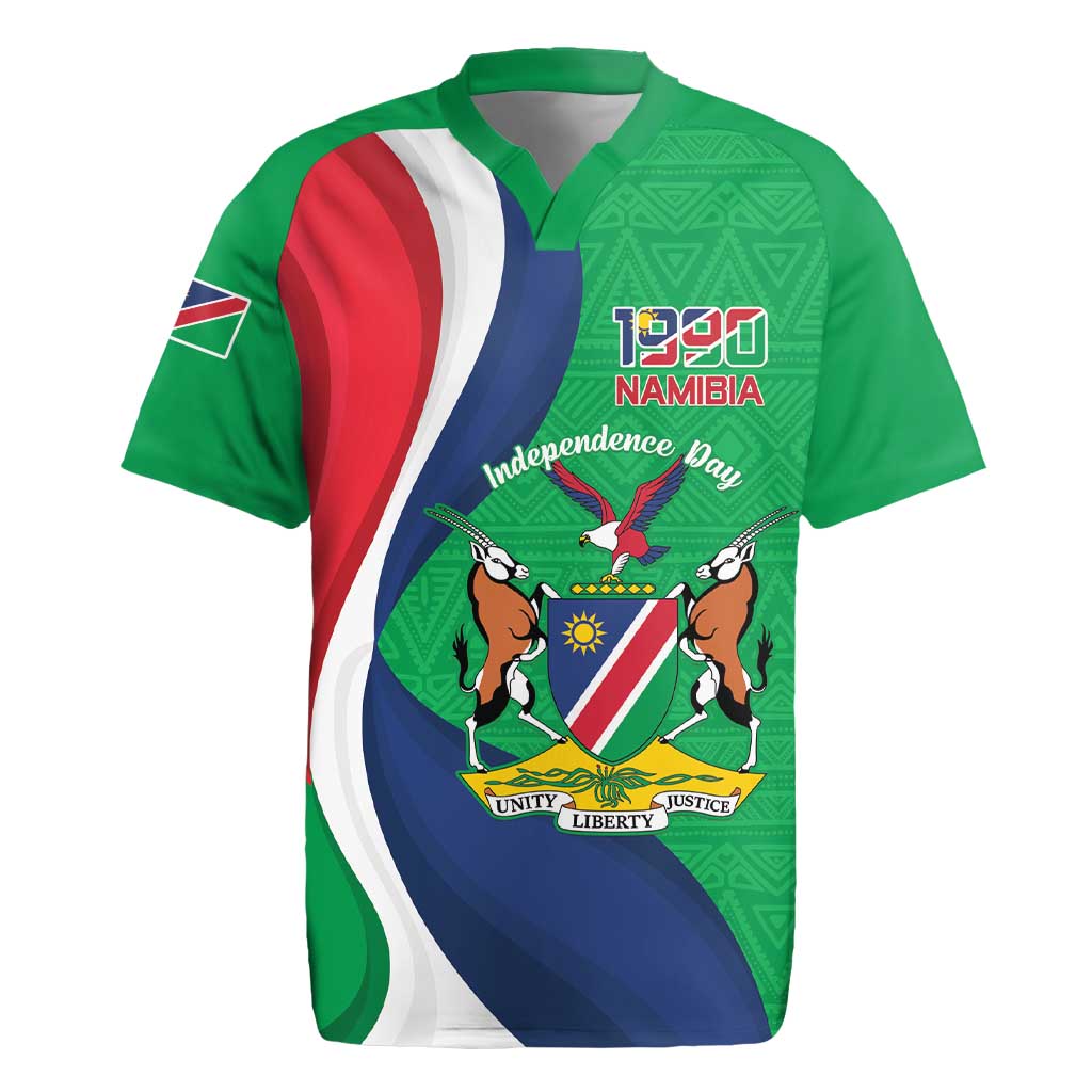 Personalised Namibia Independence Day Rugby Jersey Coat Of Arms With African Pattern