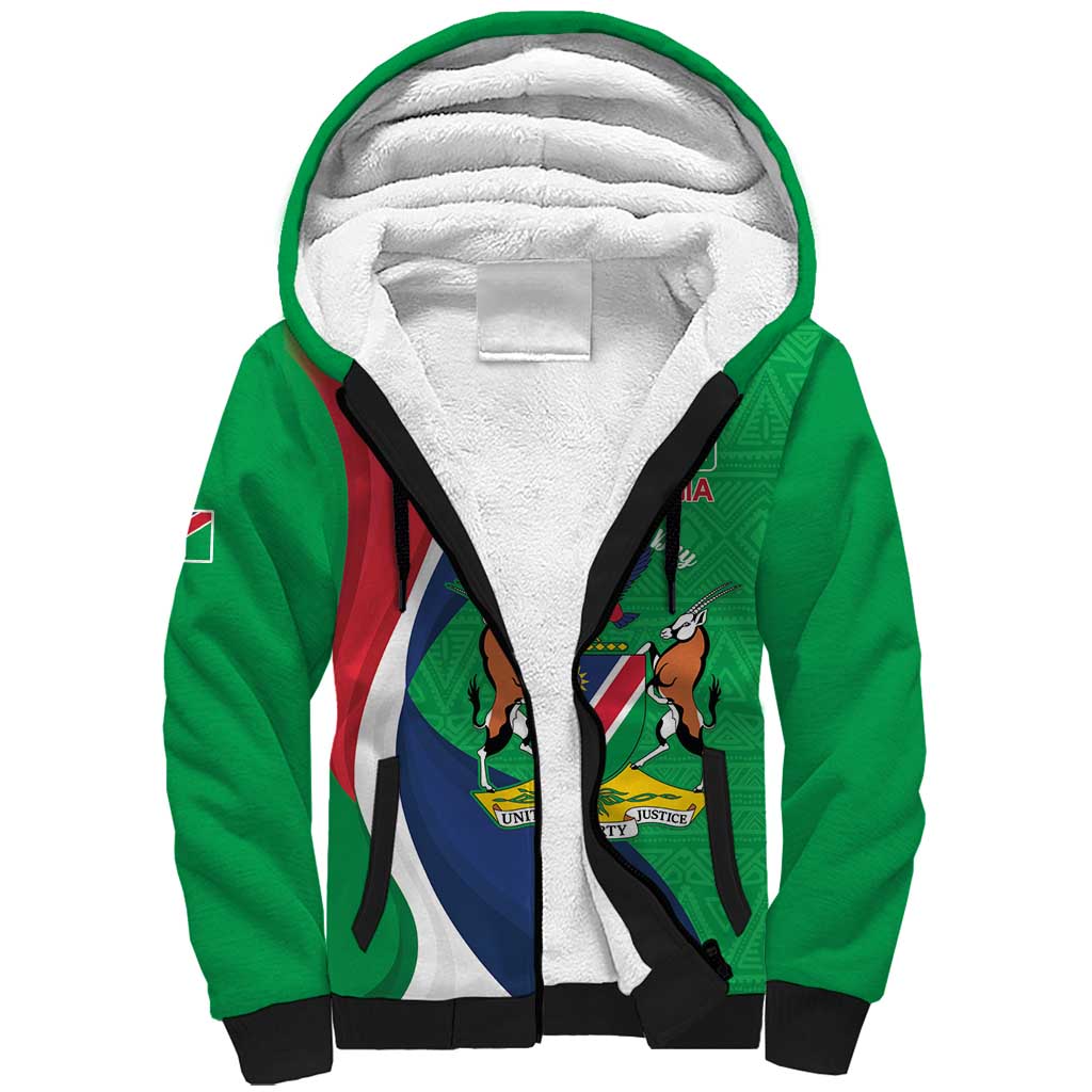 Personalised Namibia Independence Day Sherpa Hoodie Coat Of Arms With African Pattern