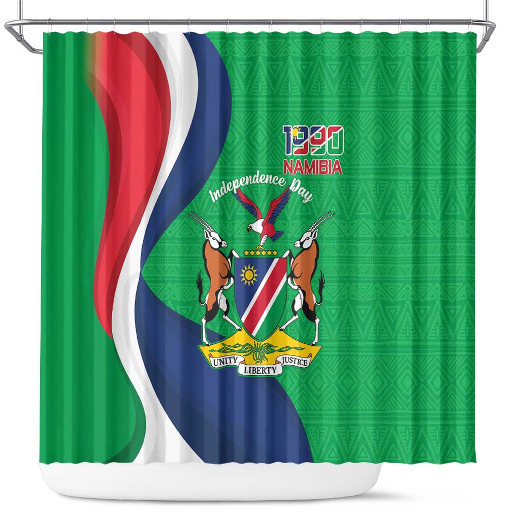 Personalised Namibia Independence Day Shower Curtain Coat Of Arms With African Pattern