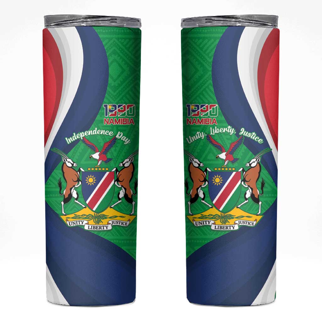 Personalised Namibia Independence Day Skinny Tumbler Coat Of Arms With African Pattern