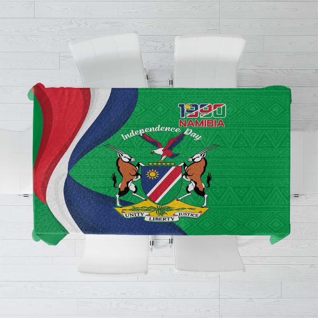 Personalised Namibia Independence Day Tablecloth Coat Of Arms With African Pattern