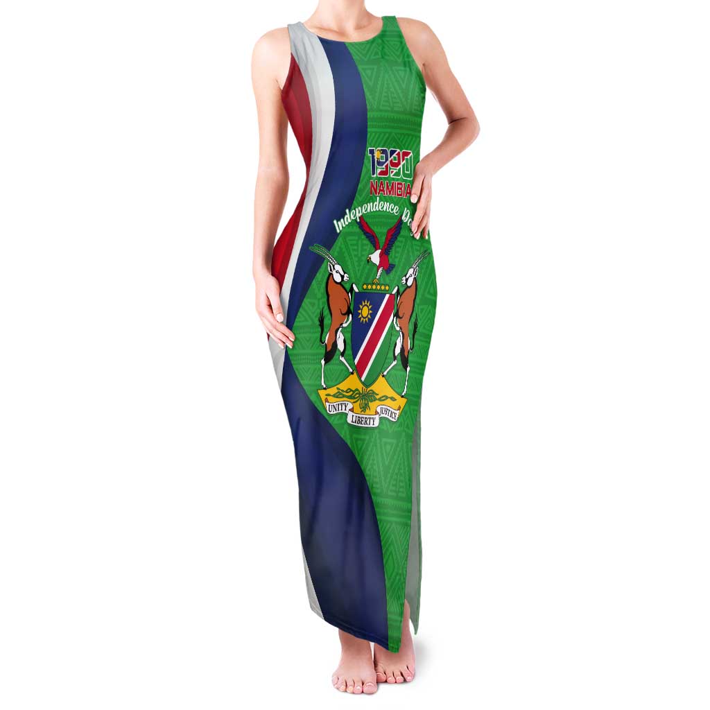 Personalised Namibia Independence Day Tank Maxi Dress Coat Of Arms With African Pattern