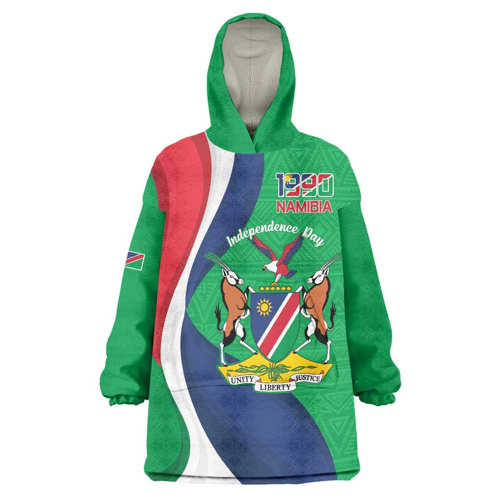 Personalised Namibia Independence Day Wearable Blanket Hoodie Coat Of Arms With African Pattern