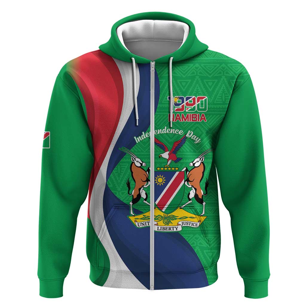 Personalised Namibia Independence Day Zip Hoodie Coat Of Arms With African Pattern - Wonder Print Shop