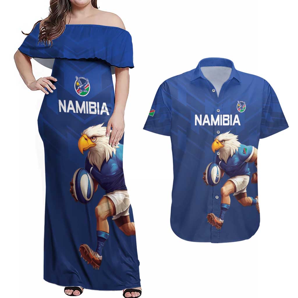 Namibia Rugby Custom Couples Matching Off Shoulder Maxi Dress and Hawaiian Shirt Go Welwitschias