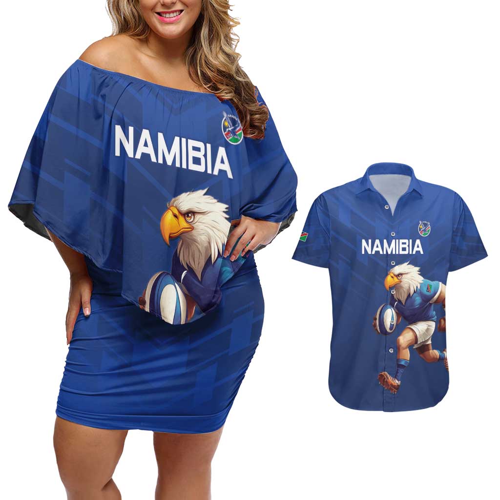 Namibia Rugby Custom Couples Matching Off Shoulder Short Dress and Hawaiian Shirt Go Welwitschias